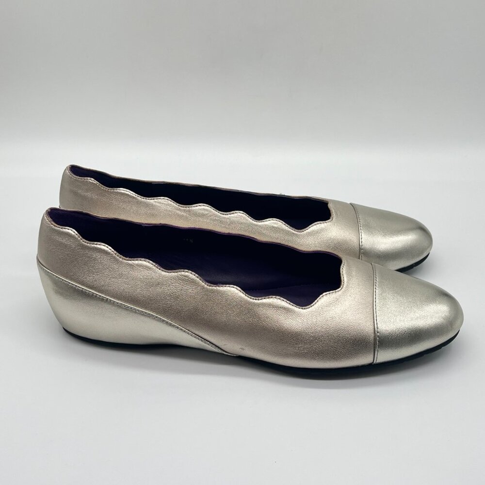 11N 11 NARROW WIDTH Vaneli Silver Leather Scalloped Ballet Flats Shoes